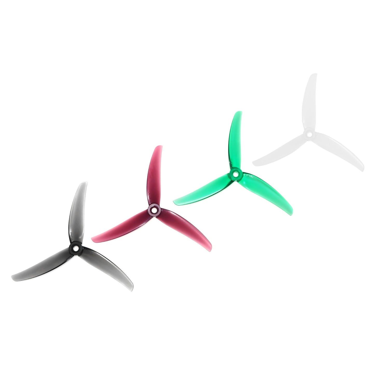 HQ Juicy Prop J33 4.9in 3-blade propeller set shown in multiple colors on white background