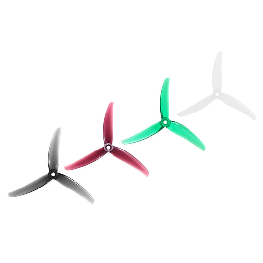 HQ Juicy Prop J33 4.9in 3-blade propeller set shown in multiple colors on white background