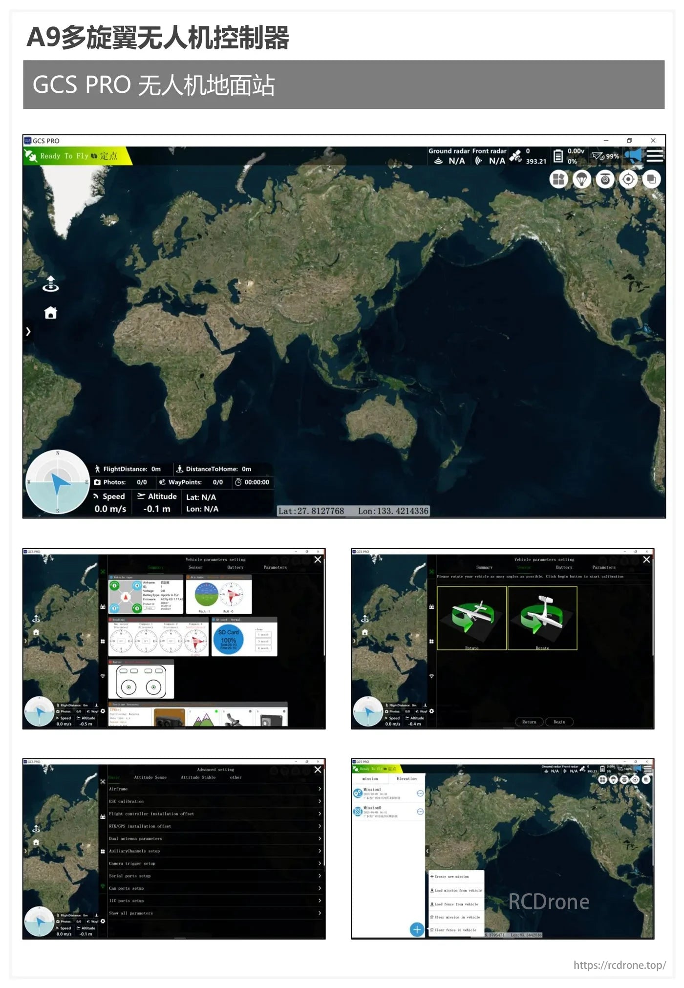 ACFLY A9 Multirotor Autopilot Flight Controller, The A9 flight controller offers global map, data, parameters, calibration, and mission planning for precise drone control.