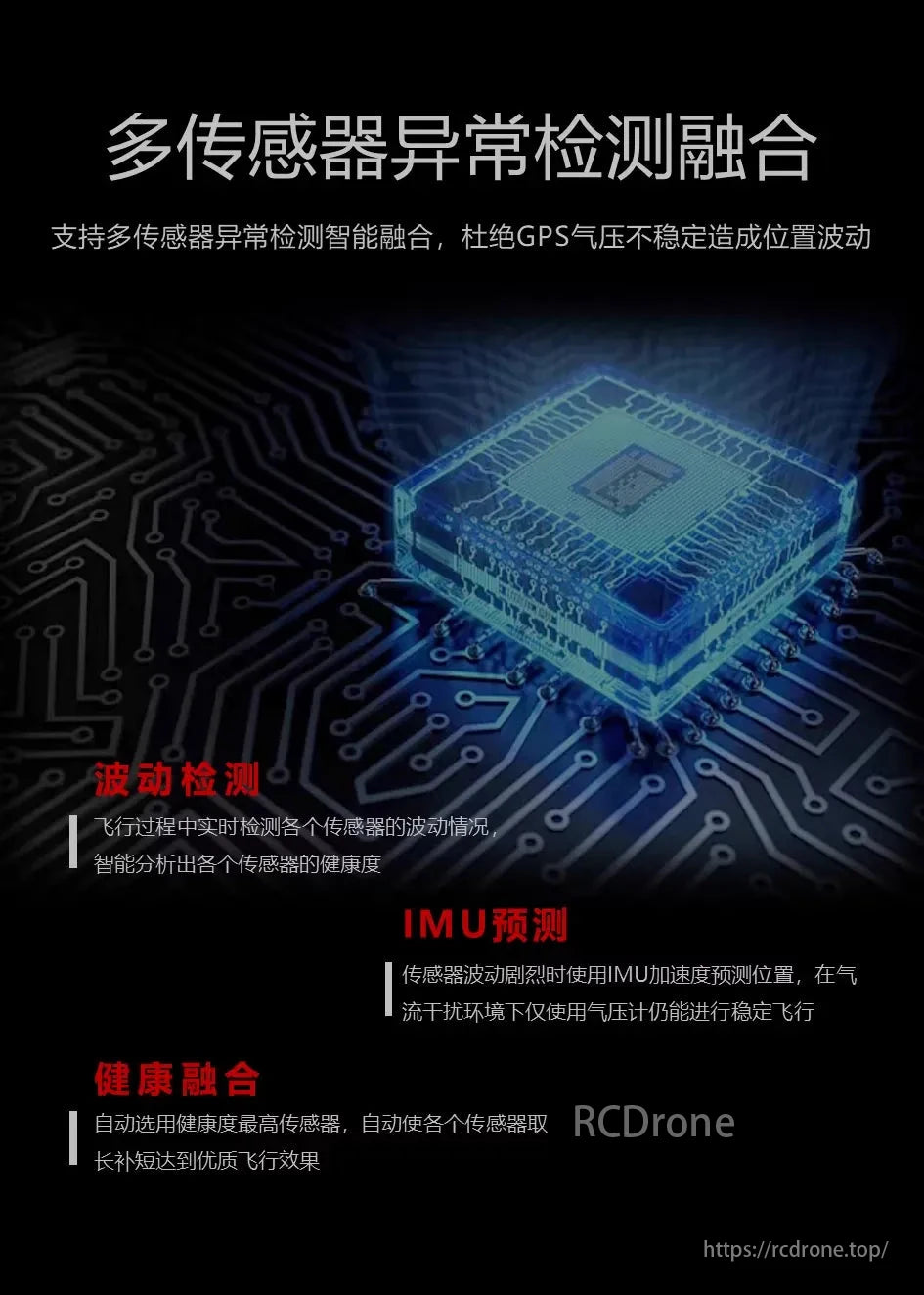 ACFLY A9 Multirotor Autopilot Flight Controller, Multi-sensor fusion ensures stable positioning through real-time monitoring, IMU prediction, and health integration for optimal flight performance.