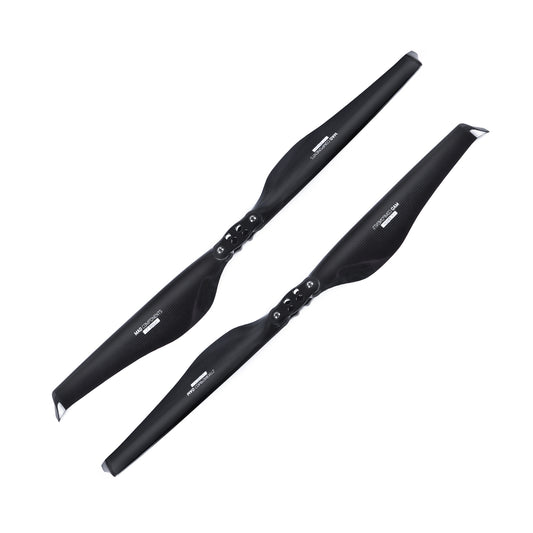 MAD FLUXER Pro glossy carbon fiber folding propeller set with black two-blade design and mounting hub hardware