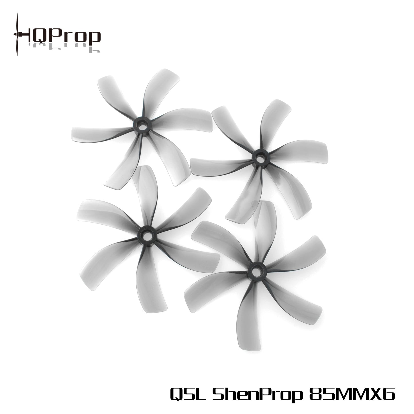 HQProp QSL ShenProp Duct 85MMX6 85mm six-blade props set shown in grey, 4-pack on white background