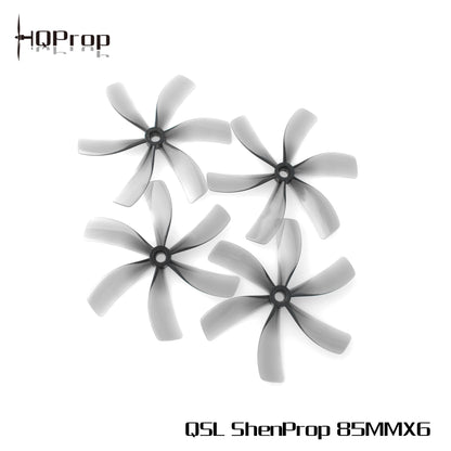HQProp QSL ShenProp Duct 85MMX6 85mm six-blade props set shown in grey, 4-pack on white background