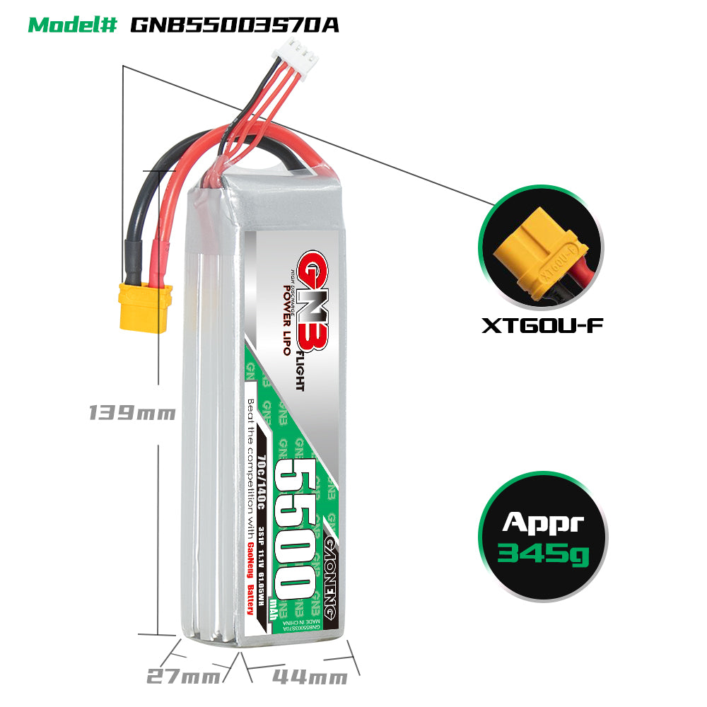 GAONENG GNB 3S 11.1V 5500mAh 70C LiPo Battery XT60