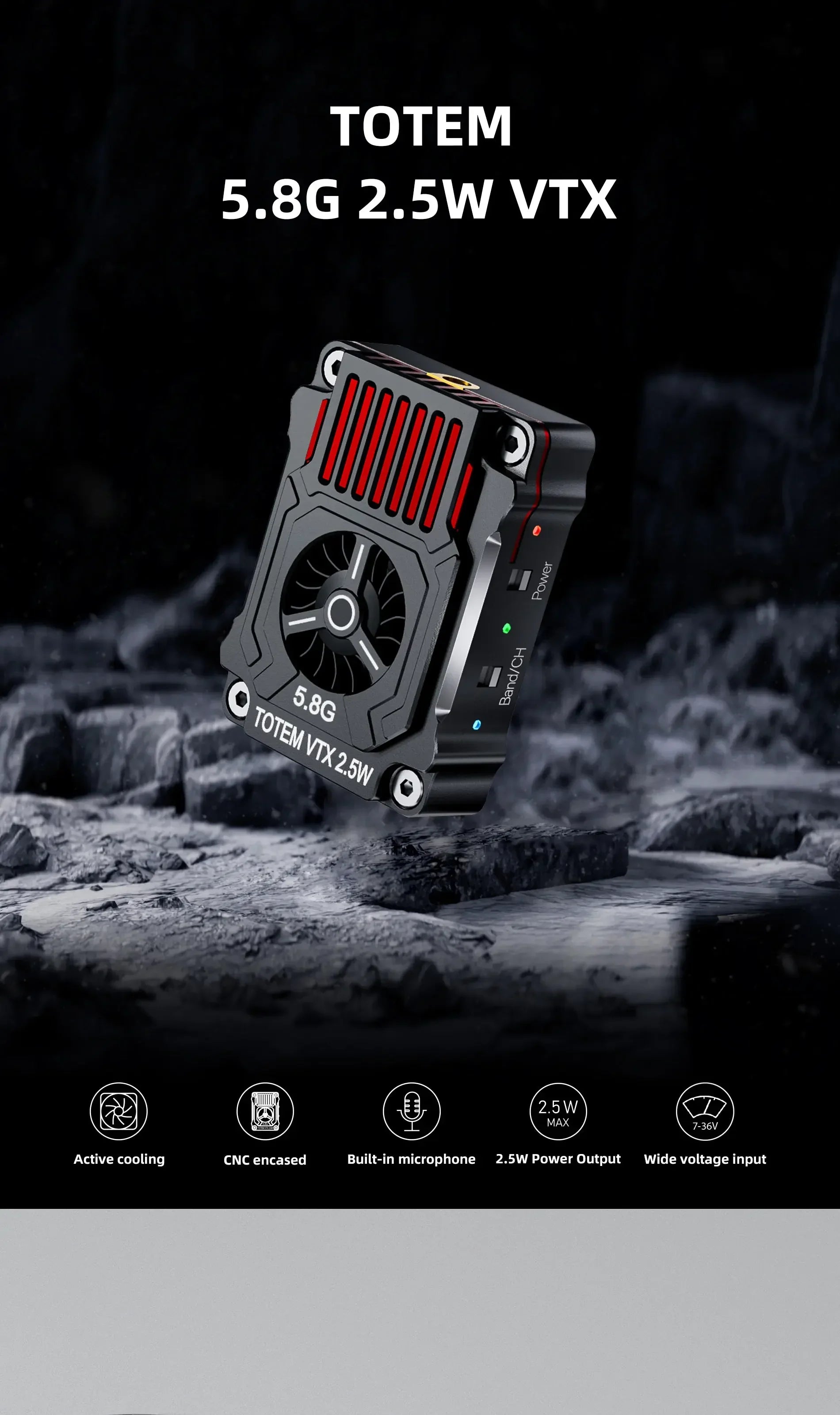 TOTEM 5.8G 2.5W 48CH VTX - 25mW/400mW/800mW/1600mW/2500mW 48CH 5.8GHz Switchable Video Transmitter For Fixed Wing Airplane FPV Drone 9 TOTEM 5.8G 2.5W 48CH VTX, TOTEM 5.86 2.5W VTX 2.5W MAX 7-361 Active cooling CNC