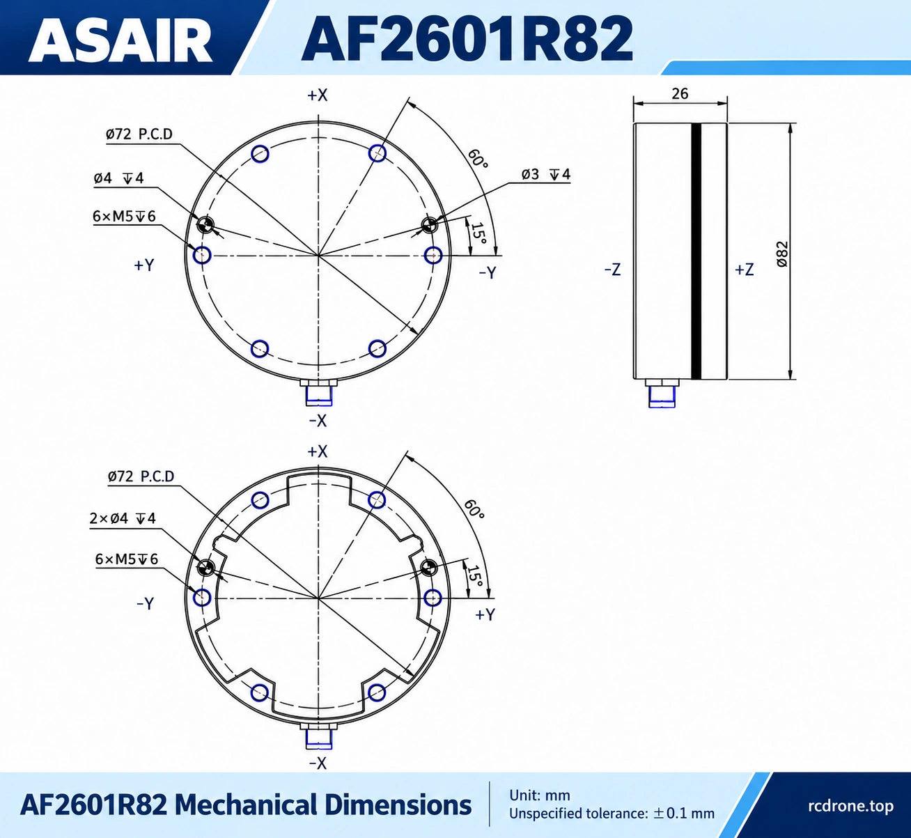 AF2601R82 mechanical dimensions and mounting faces