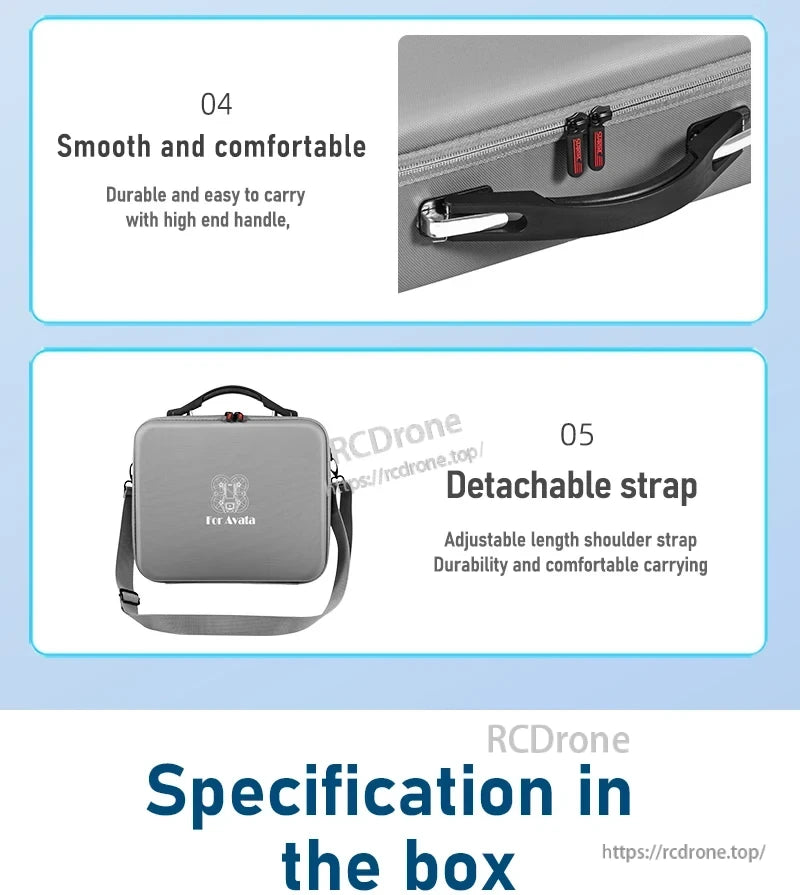 Avata Storage Case, Smooth handle, detachable strap, durable, comfortable carrying case.