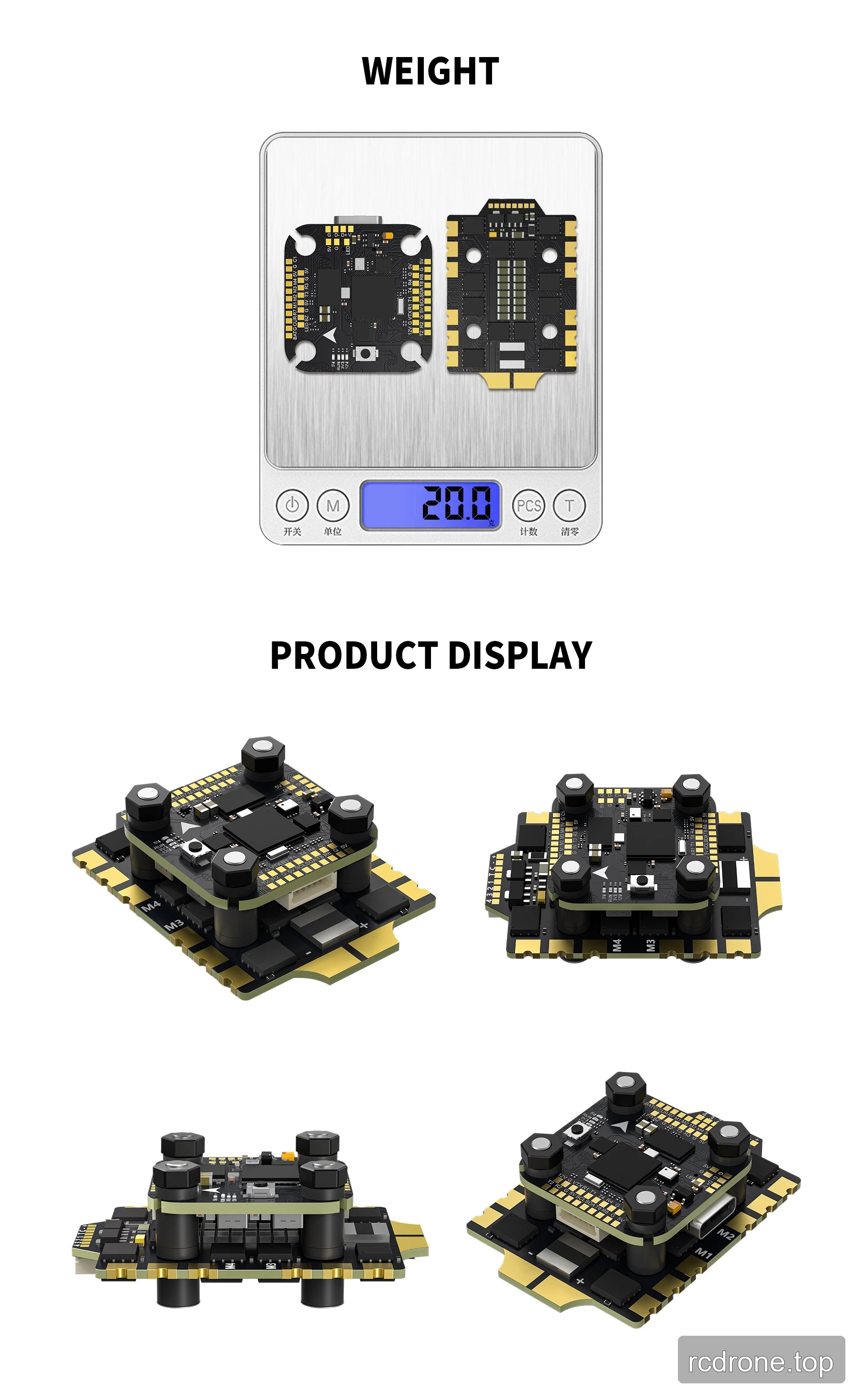 Assembled Argus Mini 60A and H743 stack from multiple angles