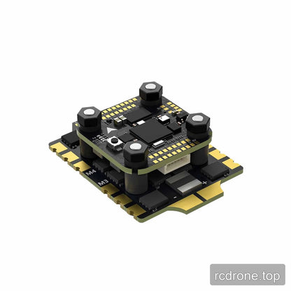 Rear angled view of the two-board stack with white connector, battery terminals, gold pads, and M3 and M4 markings.