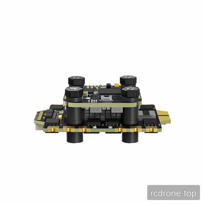 Low side profile of the stacked circuit boards, showing board spacing, four mounting grommets, edge pads, and M3 and M4 labels.