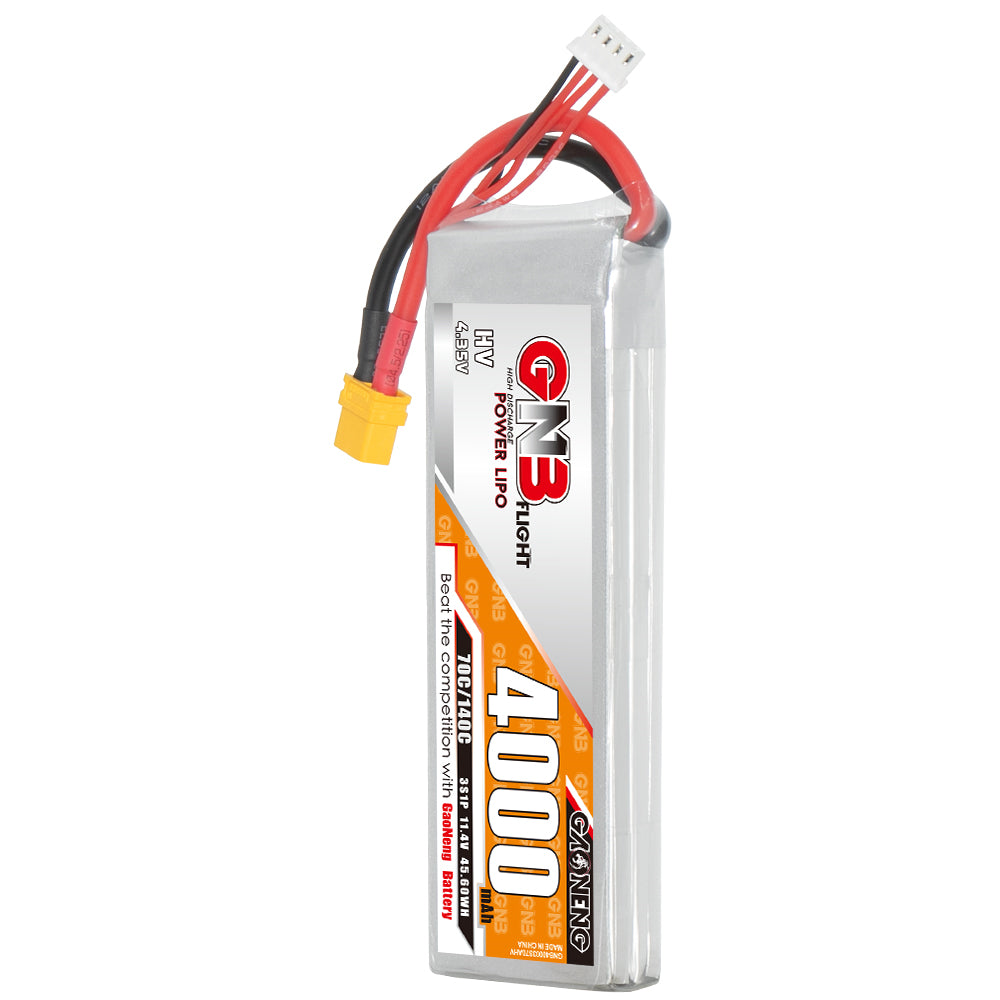 GAONENG GNB40003S70AHV 3S 11.4V 4000mAh 70C LiHV LiPo battery with XT60 plug and balance lead