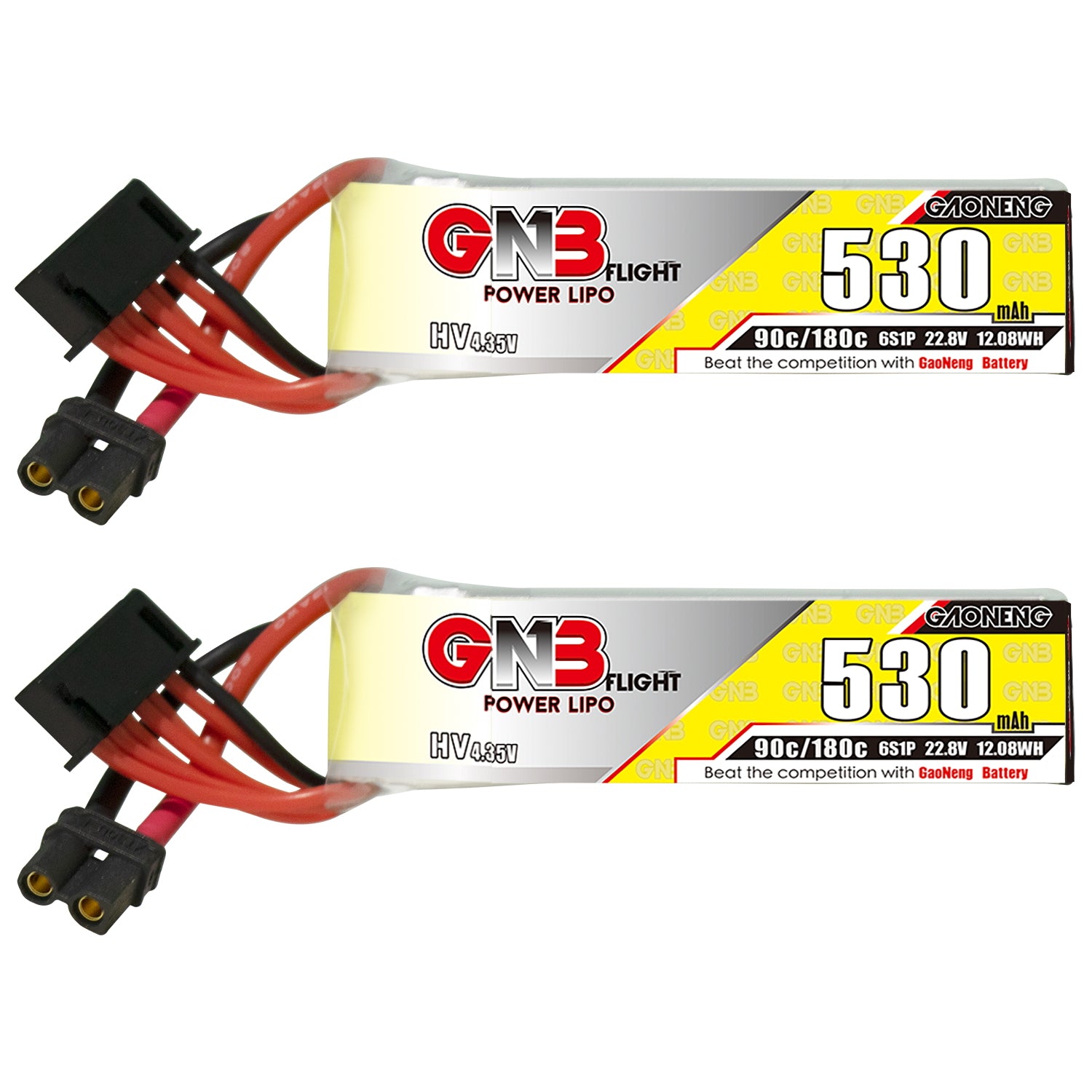 GAONENG GNB LiHV 6S 530mAh 90C XT30 long type LiPo battery, front label and leads