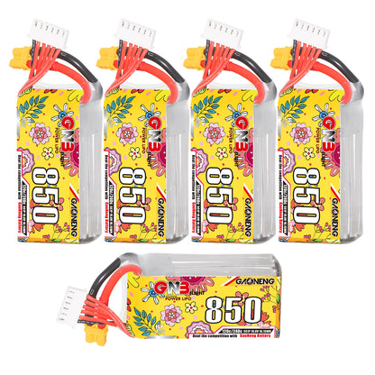 Multi-view set: four upright GNB 850 batteries plus one horizontal showing label and leads