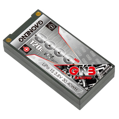 Angled view of GAONENG GNB 8000mAh 120C 1S LiHV hard case LiPo battery