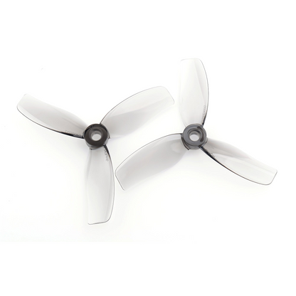 HQProp D90MMX3 90mm 3-blade cinewhoop propellers, translucent grey pair on white background