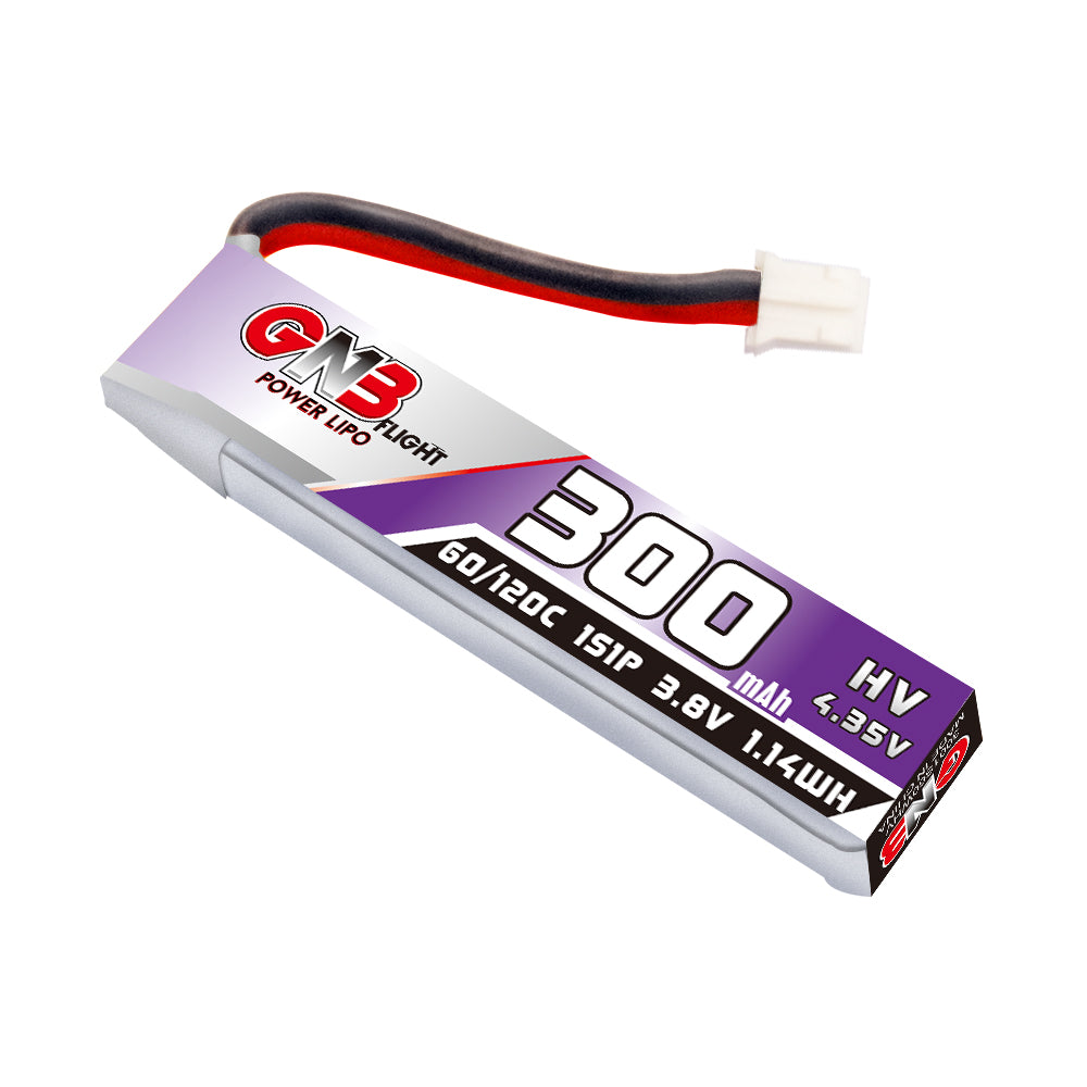 GAONENG GNB 1S 3.8V 300mAh 60C LiHV LiPo Battery with PH2.0 plug, label side view