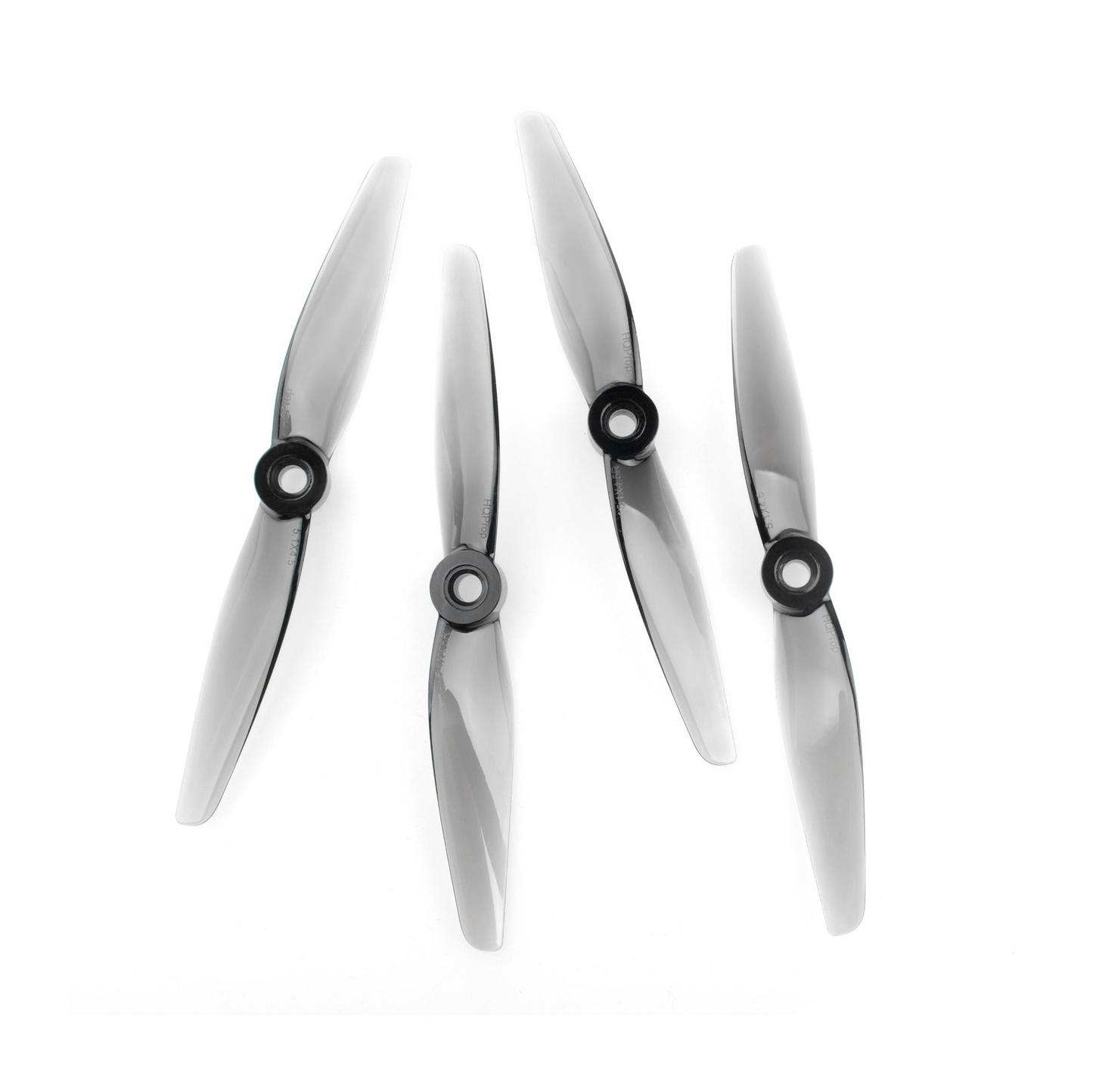 HQProp 5.1x4.5 grey 2-blade propeller set, four translucent polycarbonate props with center hubs
