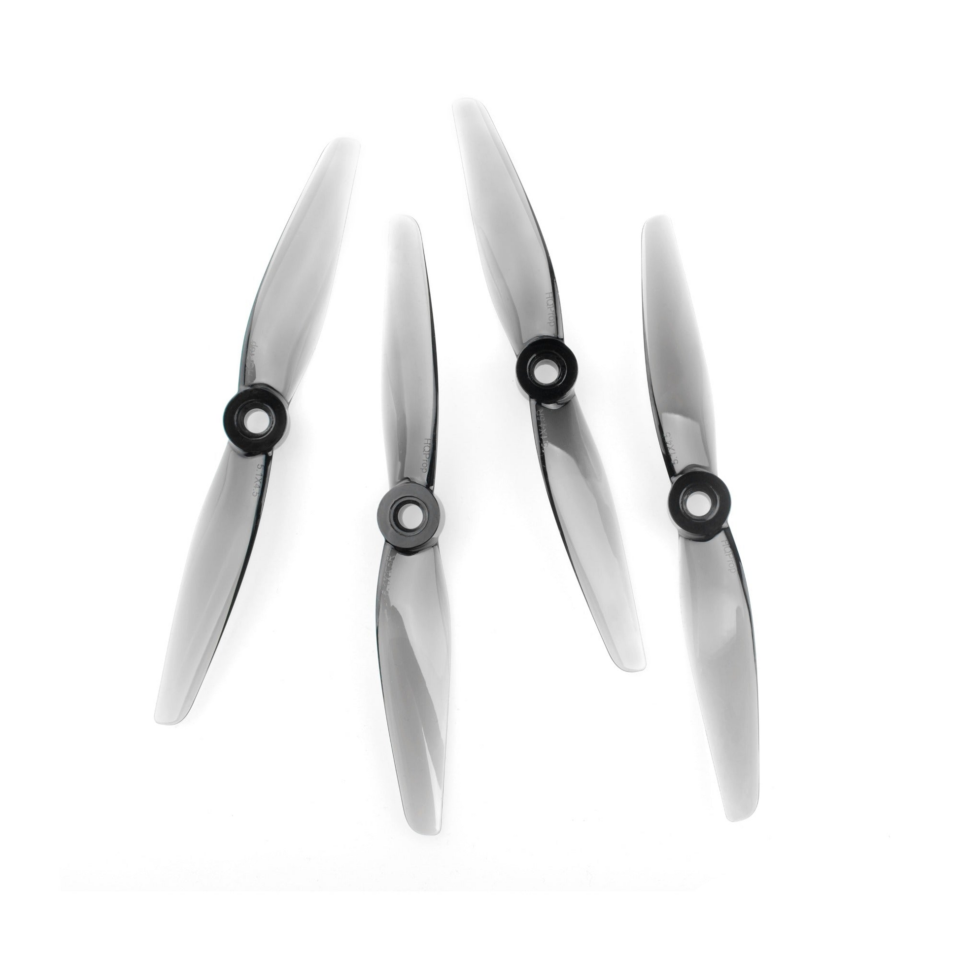 HQProp 5.1x4.5 grey 2-blade propeller set, four translucent polycarbonate props with center hubs