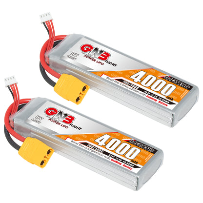 Two GNB 4000mAh LiHV LiPo batteries shown side by side with XT90 connectors