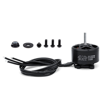 BAT B5322 200KV motor with motor wires, prop nut, washer, and mounting screws