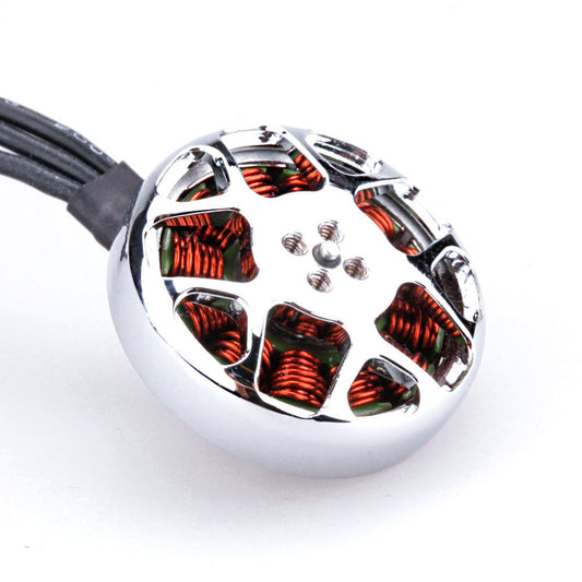 Flywoo NIN 2303.5 Ultralight FPV Motor, Flywoo NIN 2303.5 FPV brushless motor close-up with silver bell, visible copper windings, and lead wires