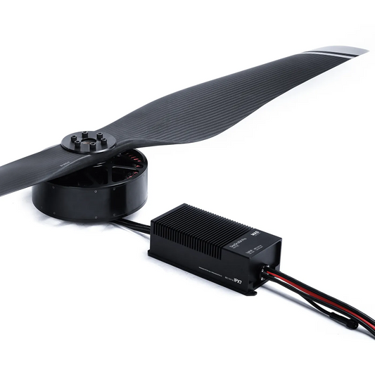 Drone motor with carbon-fiber propeller and wired electronic speed controller module