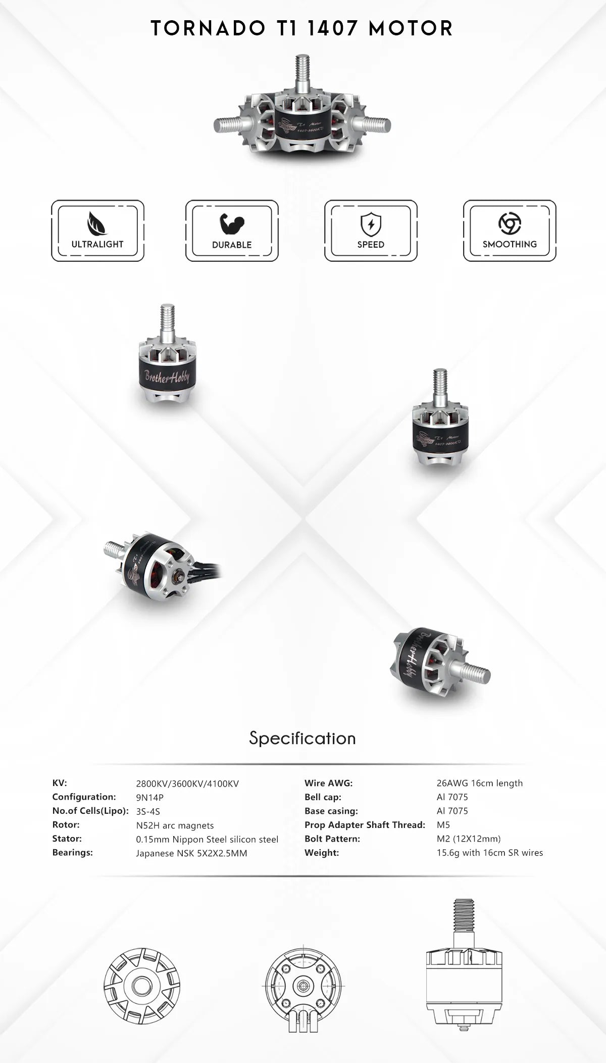 TORNADO TI 1407 MOTOR ULTRALIGHT DURABLE SPE