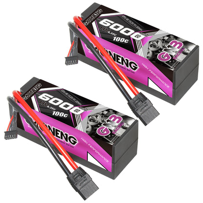 Two GNB 6000mAh 4S LiHV hard case LiPo batteries with XT90 connectors, angled front view