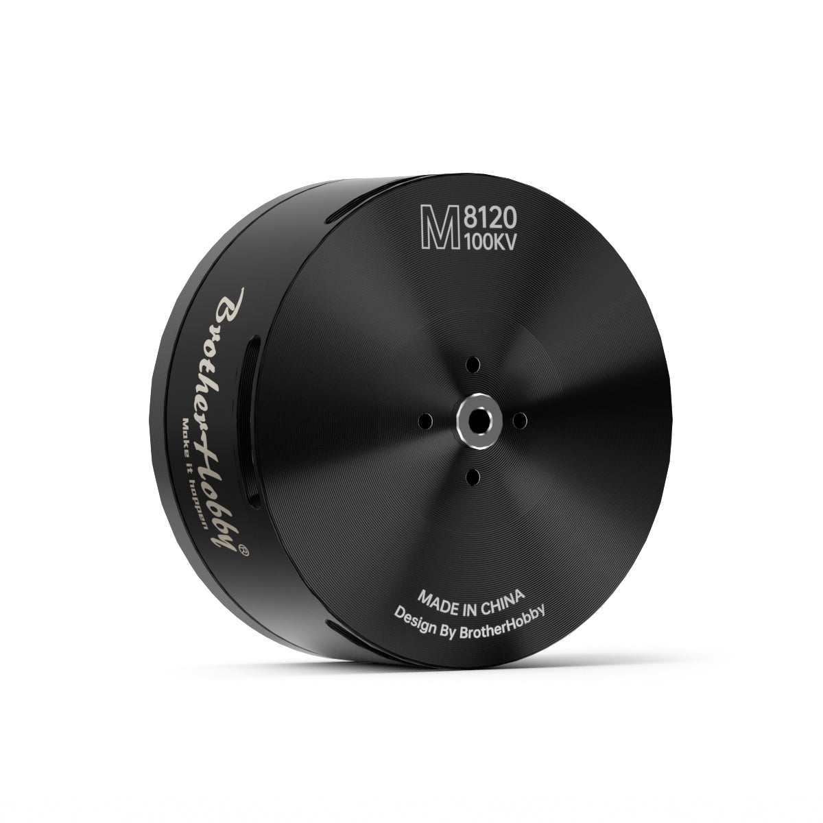 BrotherHobby MAX 8120 Motor, BrotherHobby MAX M8120 100KV brushless motor in black, top view with central shaft mount and vent slots