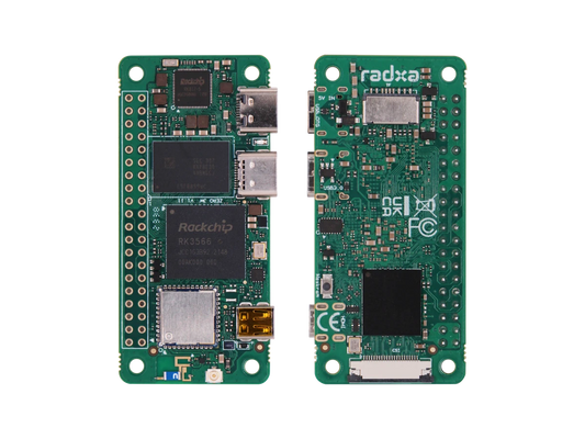 RADXA ZERO 3W RK3566 development board shown from front and rear sides
