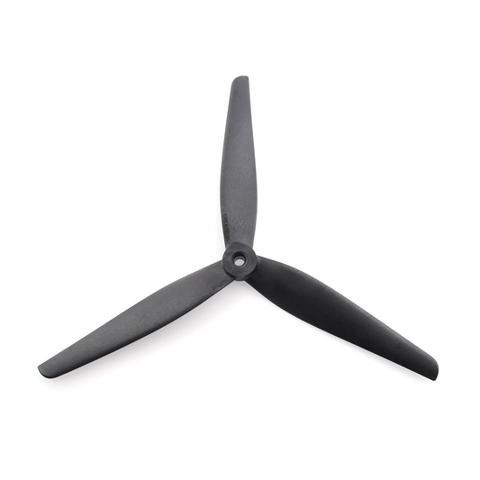 HQ MacroQuad Prop 8x4.3x3 tri-blade propeller, black, top view with center hub