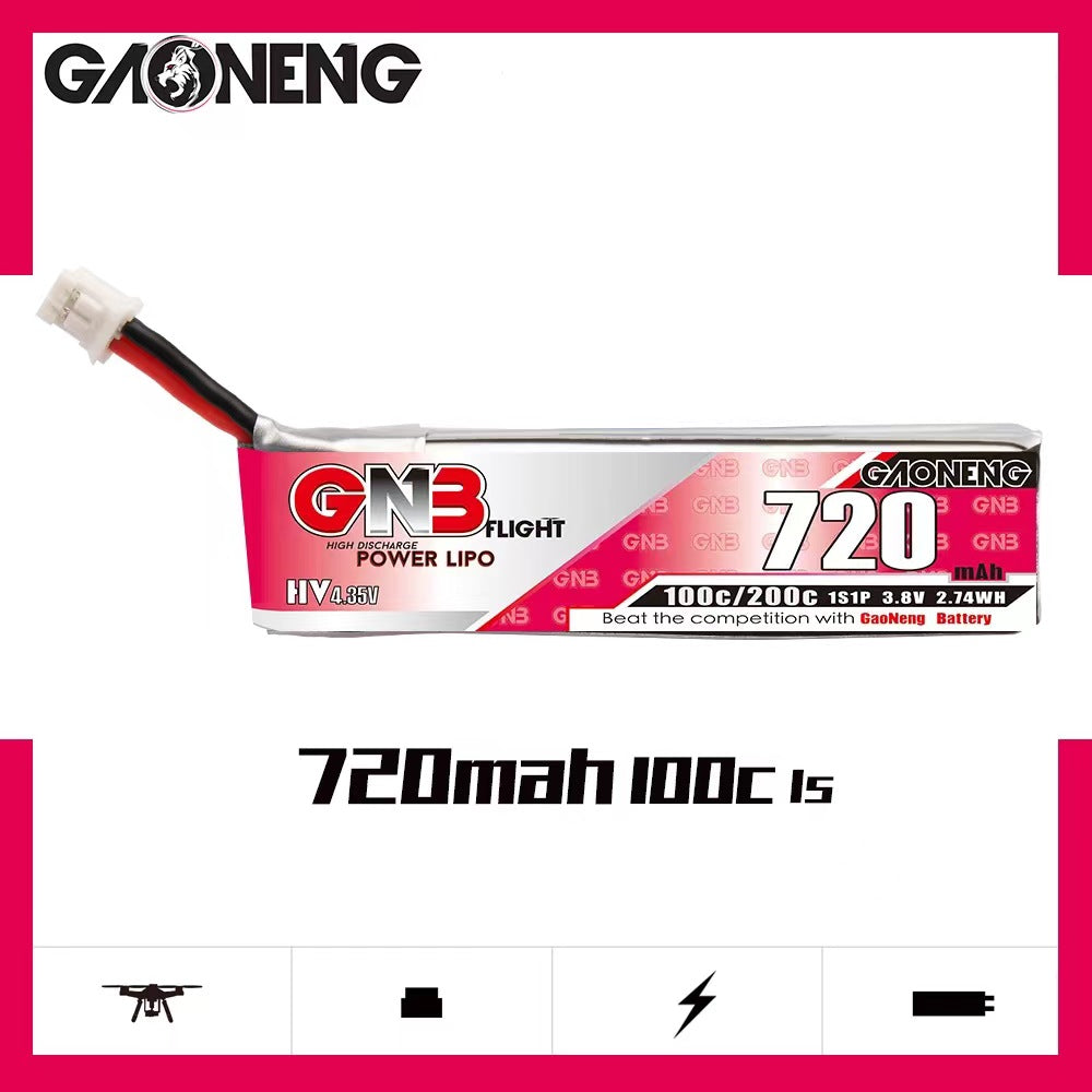 Side profile of GAONENG GNB720 720mAh 1S LiHV 100C battery with PH2.0 connector