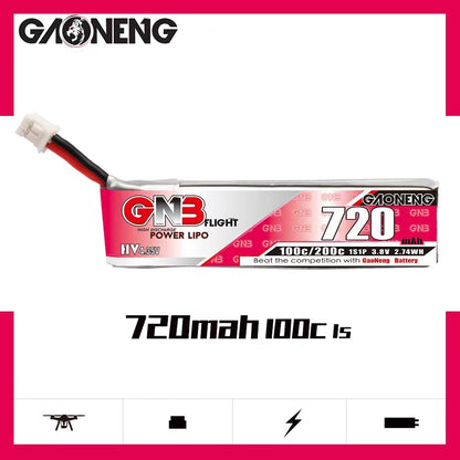 Side profile of GAONENG GNB720 720mAh 1S LiHV 100C battery with PH2.0 connector