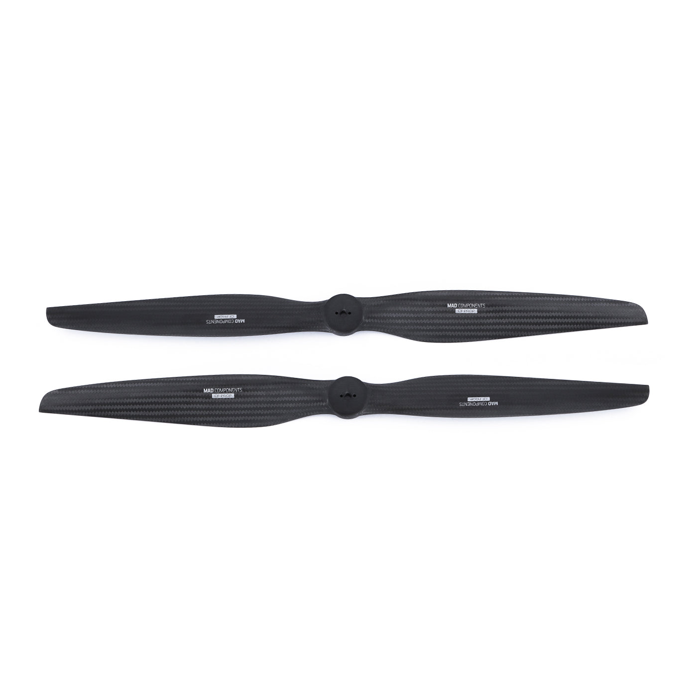 MAD 16.1x6.4in FLUXER VTOL Carbon Fiber Propeller, Pair of MAD FLUXER VTOL 16.1x6.4 carbon fiber two-blade propellers with black weave finish