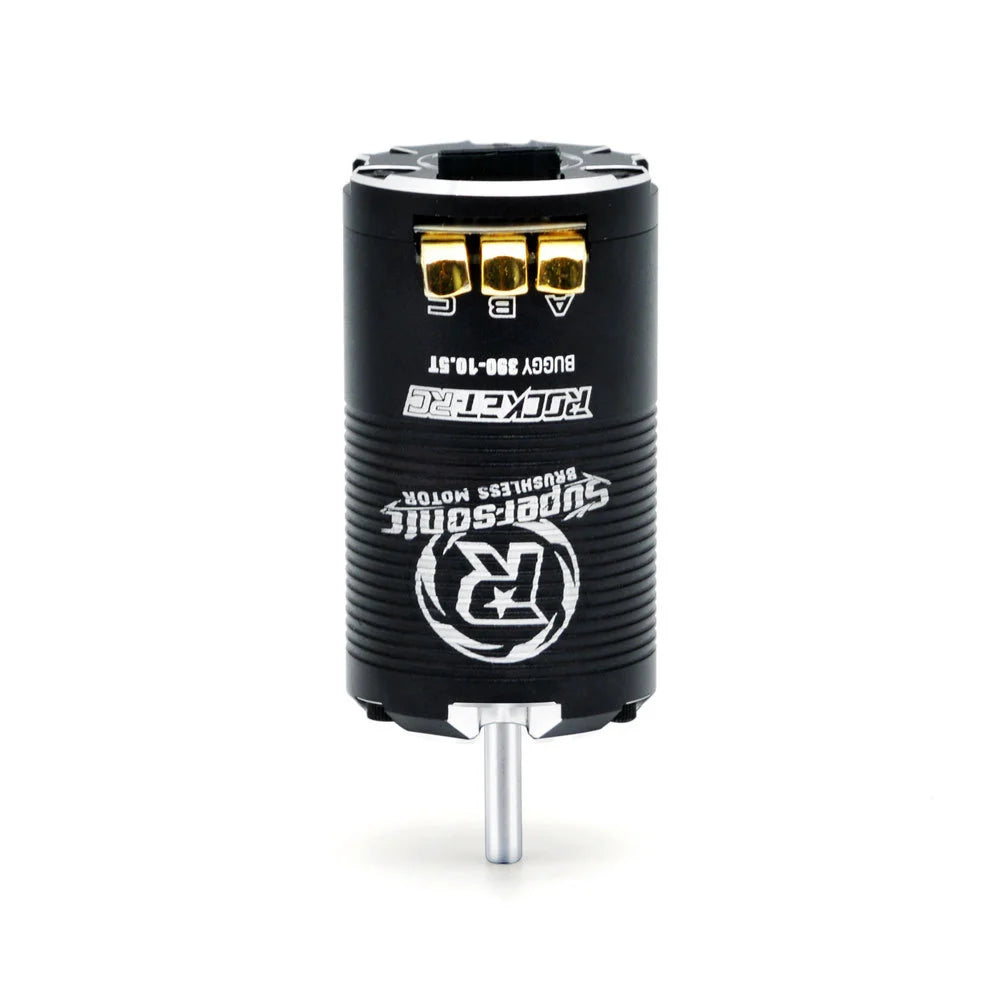Rocket-RC Supersonic 390 sensored brushless motor upright with gold A, B and C terminals