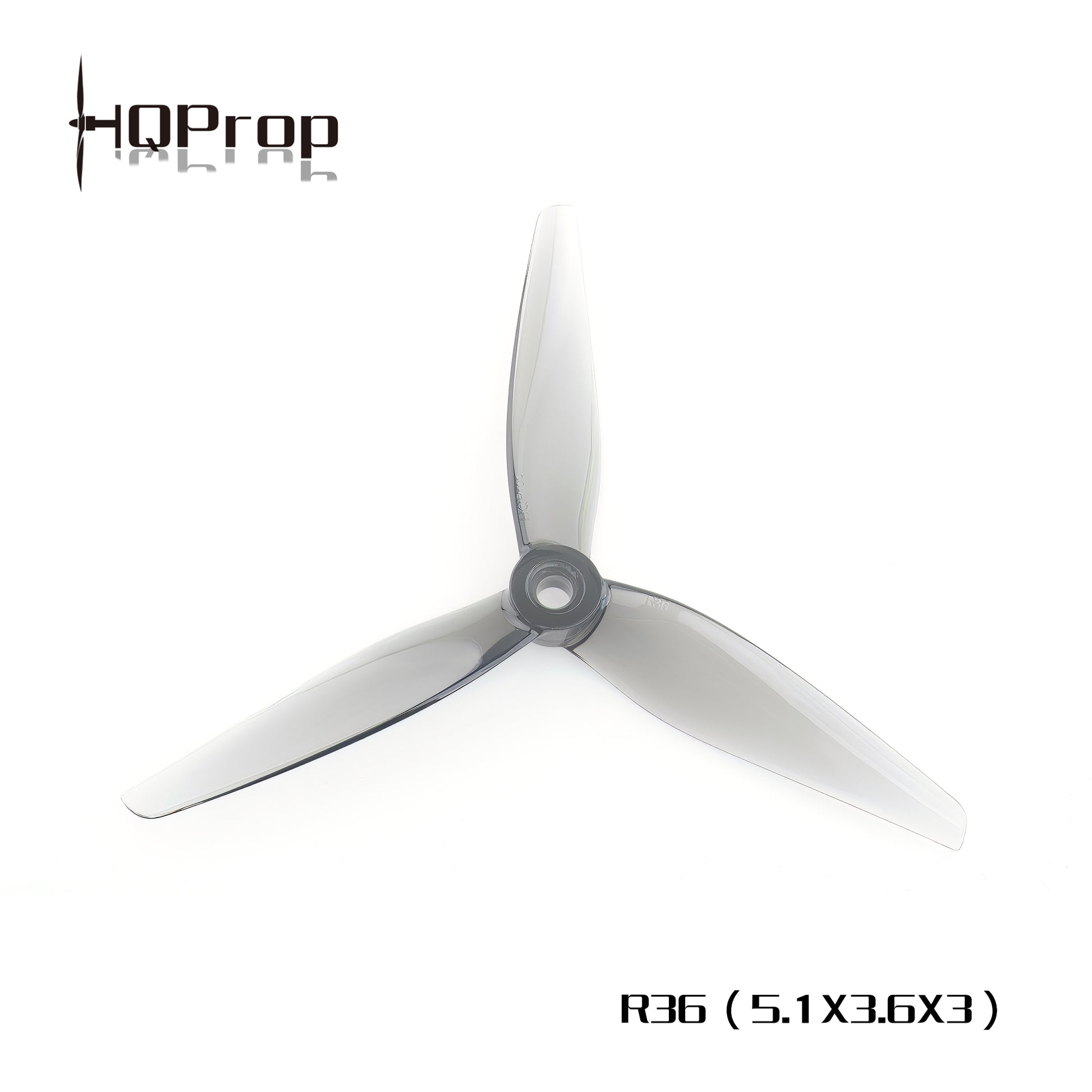 HQProp R36 (5.1x3.6x3) 3-blade propeller on white background with printed model text