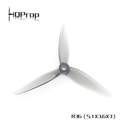 HQProp R36 (5.1x3.6x3) 3-blade propeller on white background with printed model text
