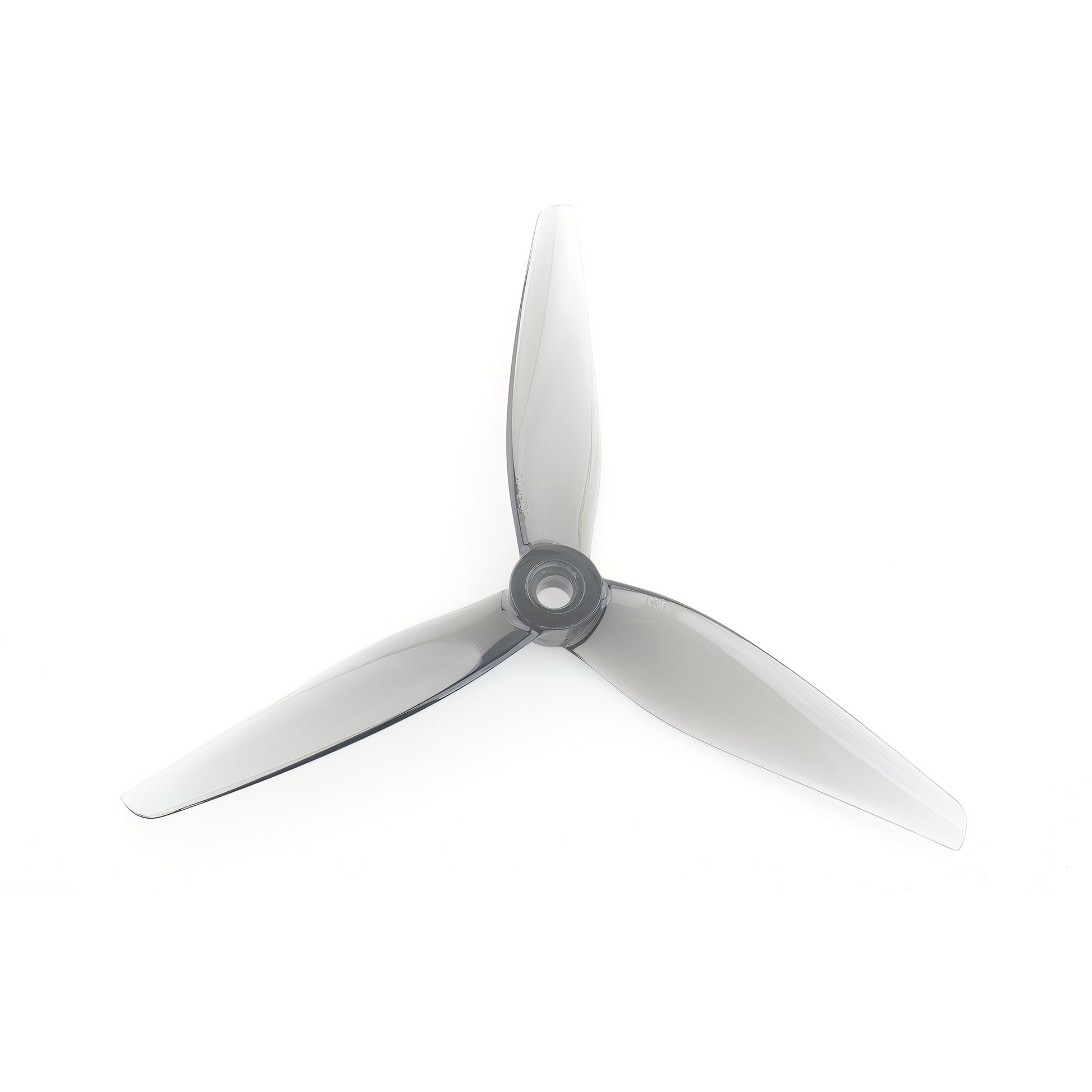 HQProp 5136 R36 5.1x3.6 3-blade polycarbonate propeller, smoke gray, top view