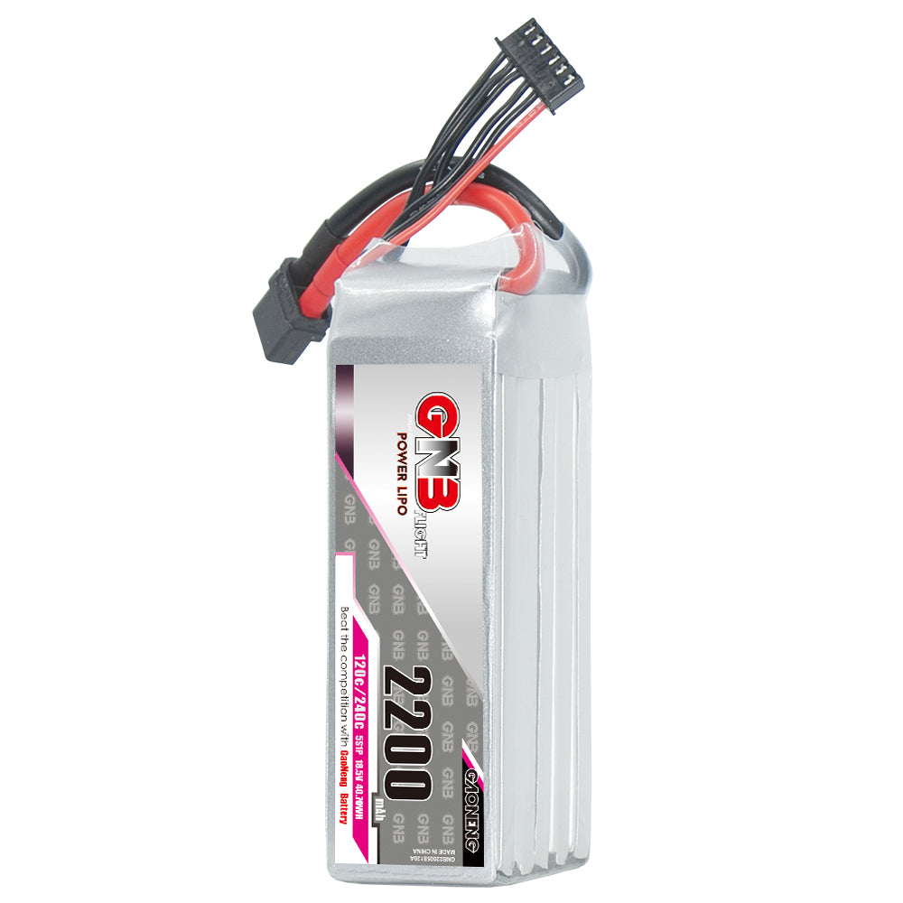 GAONENG GNB 5S 2200mAh 120C LiPo battery with XT60 connector front view