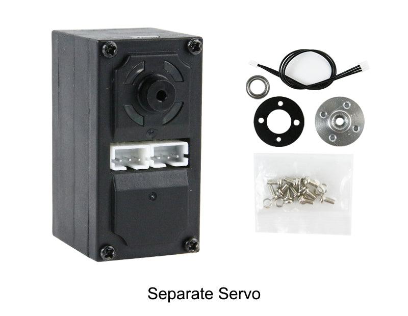 Smart servo kit contents: servo with connector, servo horn parts, cable and screw pack
