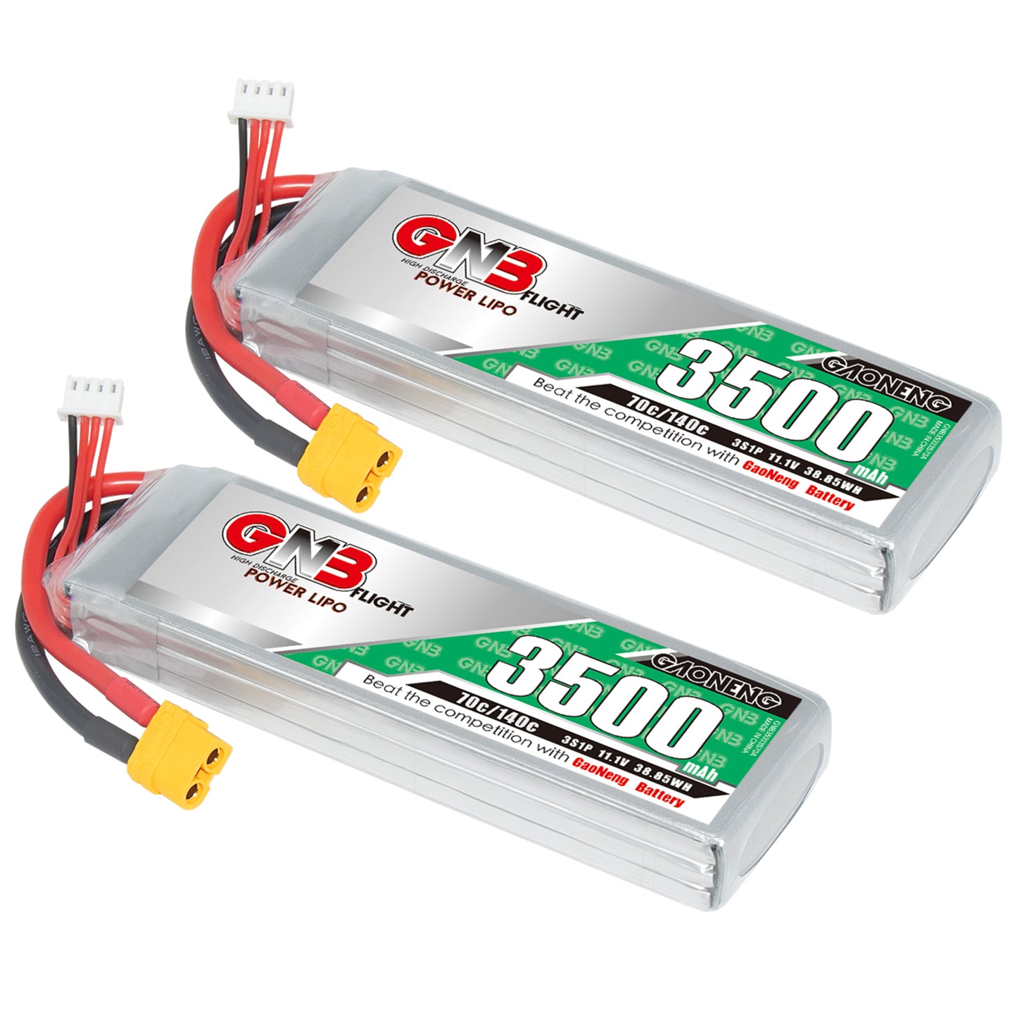 Two GAONENG GNB 3500mAh LiPo packs with XT60 connectors, side-by-side