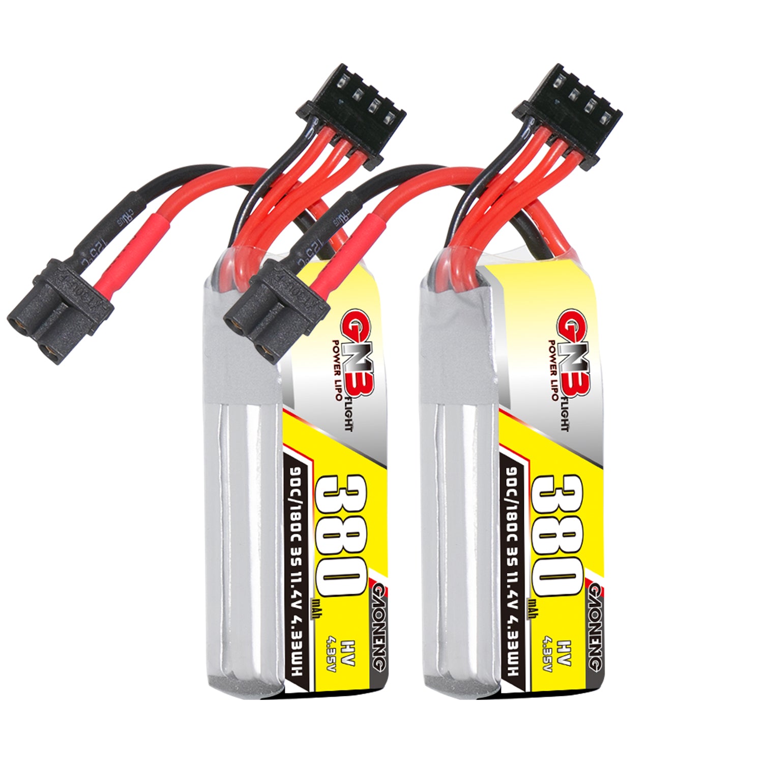 GAONENG GNB3803S90AHV 380mAh 3S 11.4V LiHV LiPo battery with XT30 connector, two-pack