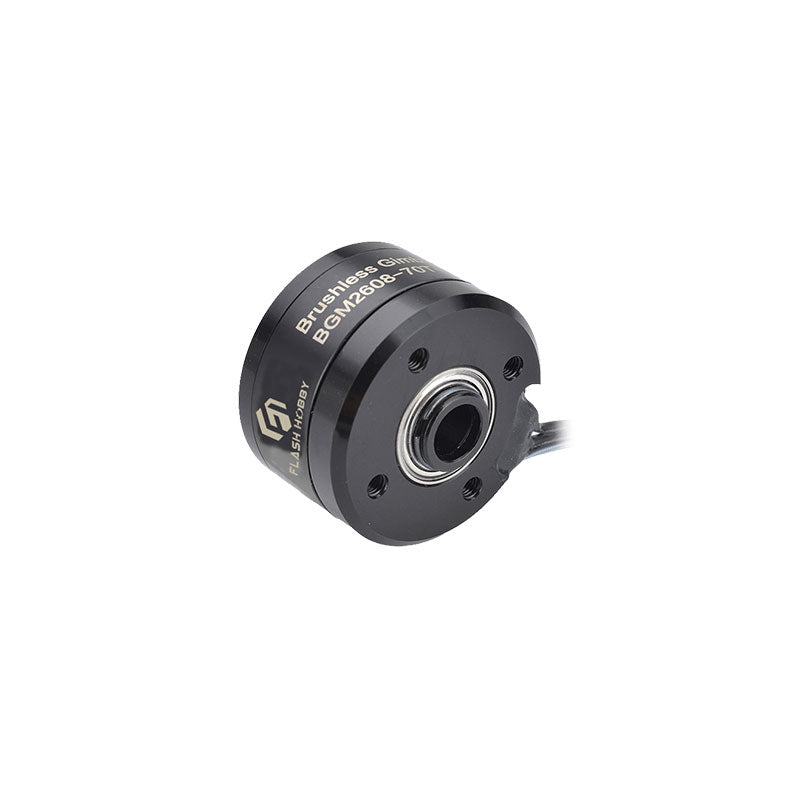 Flashhobby BGM2608-80T Gimbal Motor, Flashhobby BGM2608 brushless gimbal motor with front bearing, mounting holes, and attached wire lead