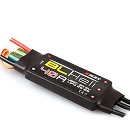 Emax BLHeli Series 40A UBEC ESC main view with BLHeli label and attached input/output wiring