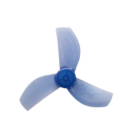 Single 35mm 3-blade whoop propeller in translucent blue, top view