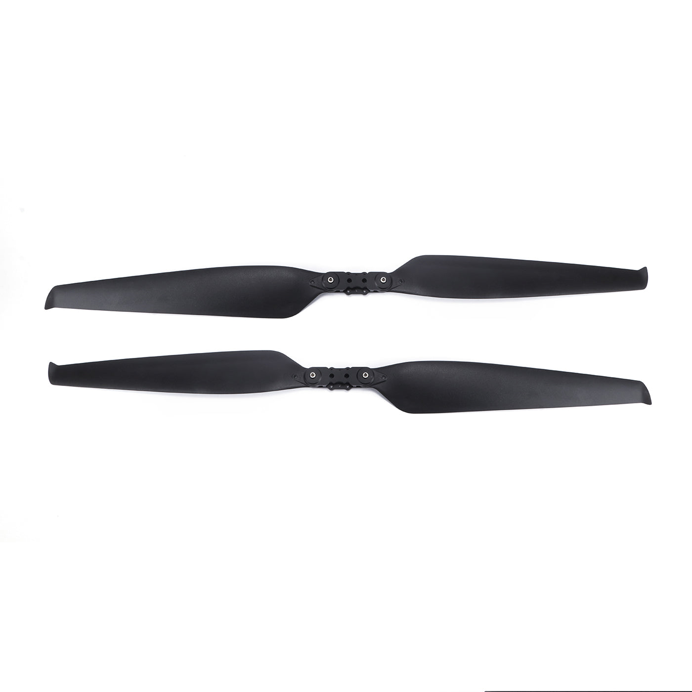 MAD HAVOC 32x10.5in Polymer Folding Propeller, Pair of black MAD HAVOC 32x10.5 polymer folding propeller blades with center hub hardware
