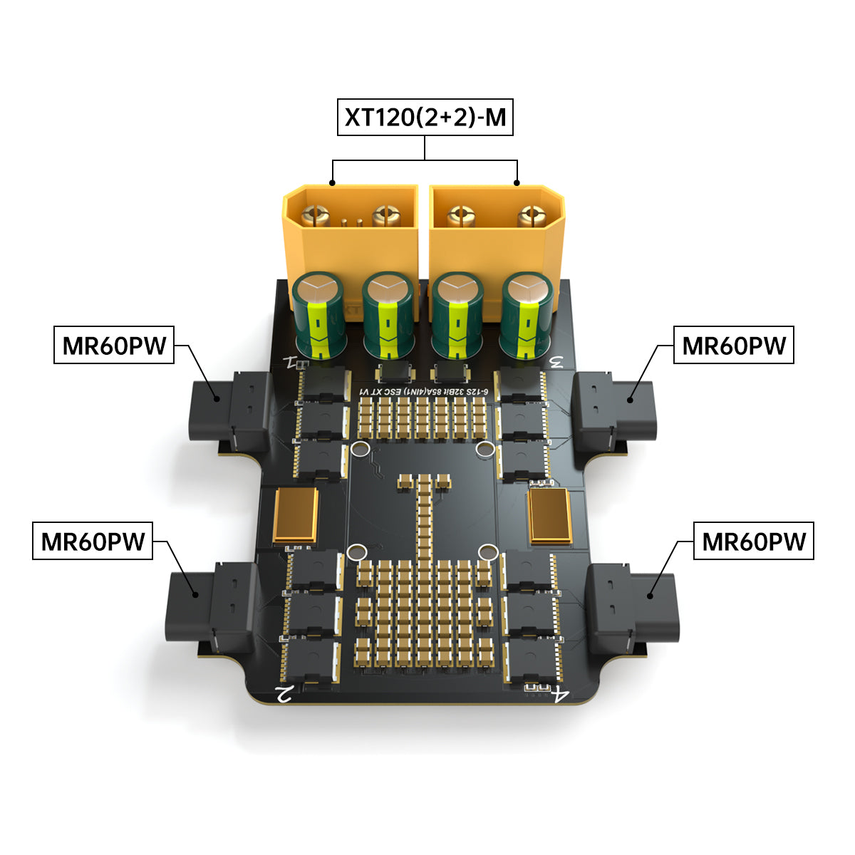 BrotherHobby Returner XT V1 4-in-1 ESC board with XT120(2+2)-M power plug and four MR60PW motor outputs