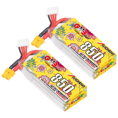 GAONENG GNB 850mAh 3S 11.4V LiHV 120C XT30 LiPo battery pack, two units with balance leads