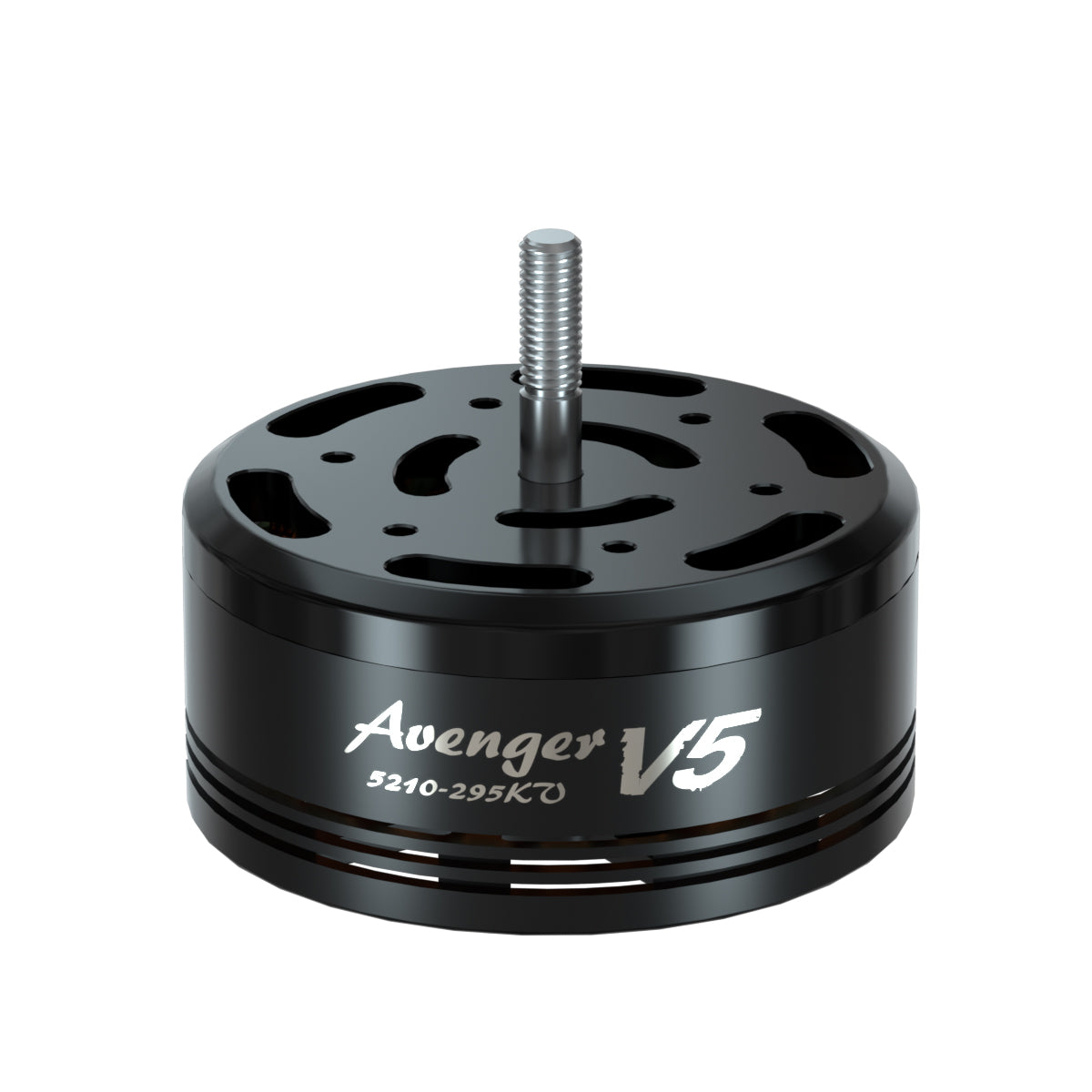 BrotherHobby Avenger 5210 V5 CW Motor, BrotherHobby Avenger 5210 V5 CW brushless drone motor top view with threaded shaft, labeled 5210-295KV