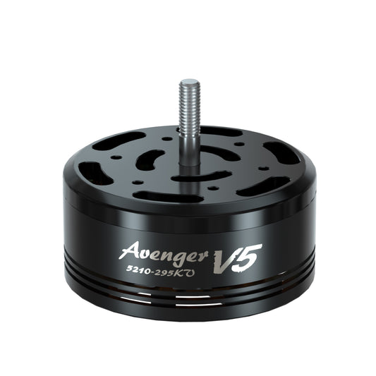BrotherHobby Avenger 5210 V5 CW Motor, BrotherHobby Avenger 5210 V5 CW brushless drone motor top view with threaded shaft, labeled 5210-295KV